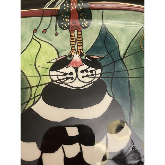 SWAK Lynda Corneille Plate Signed 2002 Peacock on Cat Head Wall Plate Square 12" - Picture 3 of 12
